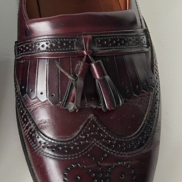 BOSTONIAN CLASSICS Burgundy Leather Tassel Kiltie Wingtip Brogue Slip Ons 10.5 M - Picture 13 of 14